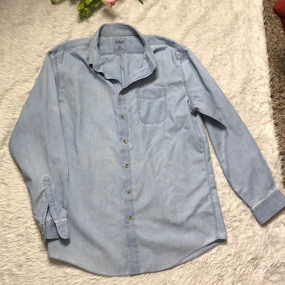 LL Bean Mens L-tall Blue denim long sleeve shirt